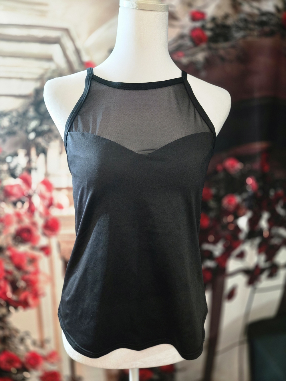 La Blanca Black Sheer Yoke Halter Cami